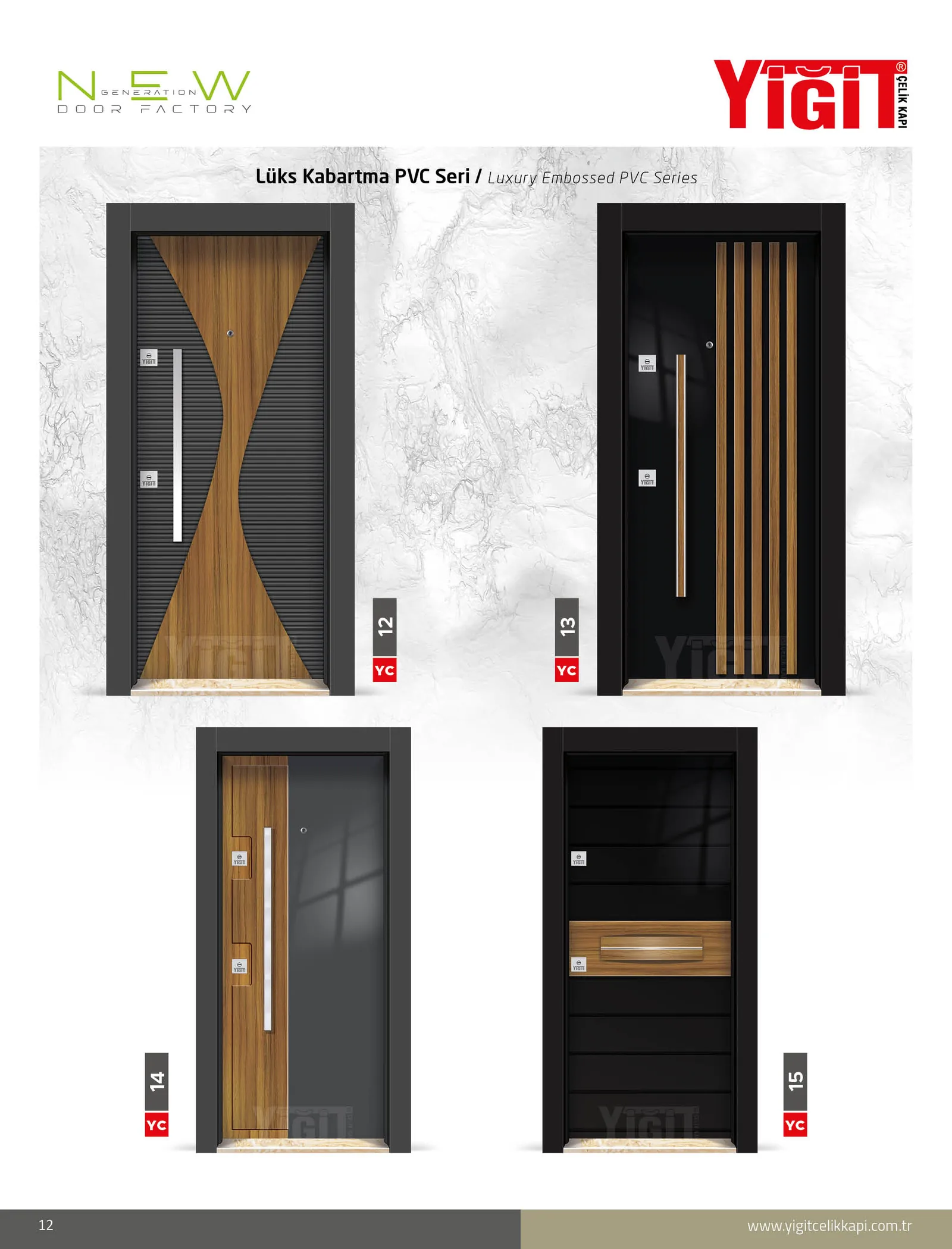 YC 12 Villa Kapısı - Lüks Kabartma PVC Seri | Uzman Çelik Kapı Isparta