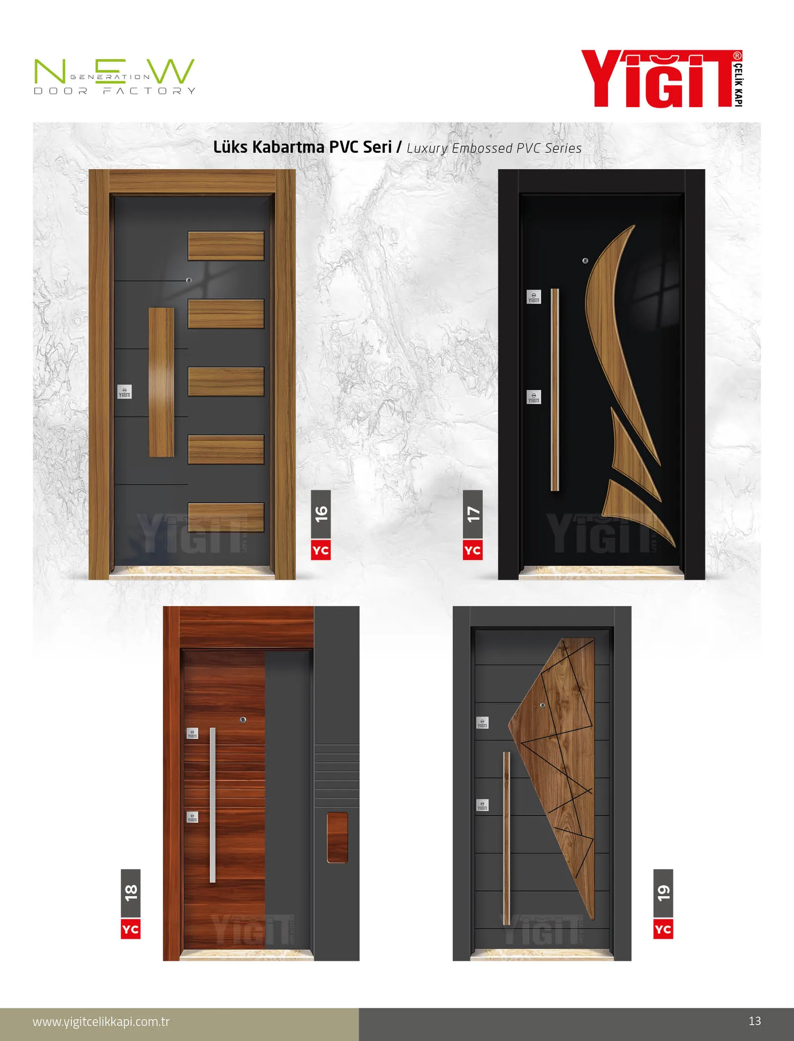 YC 16 Villa Kapısı - Lüks Kabartma PVC Seri | Uzman Çelik Kapı Isparta